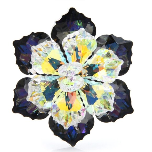 House Of Adornments Jewelry - Sparkling Smoke and Champagne AB crystal flower pin brooch